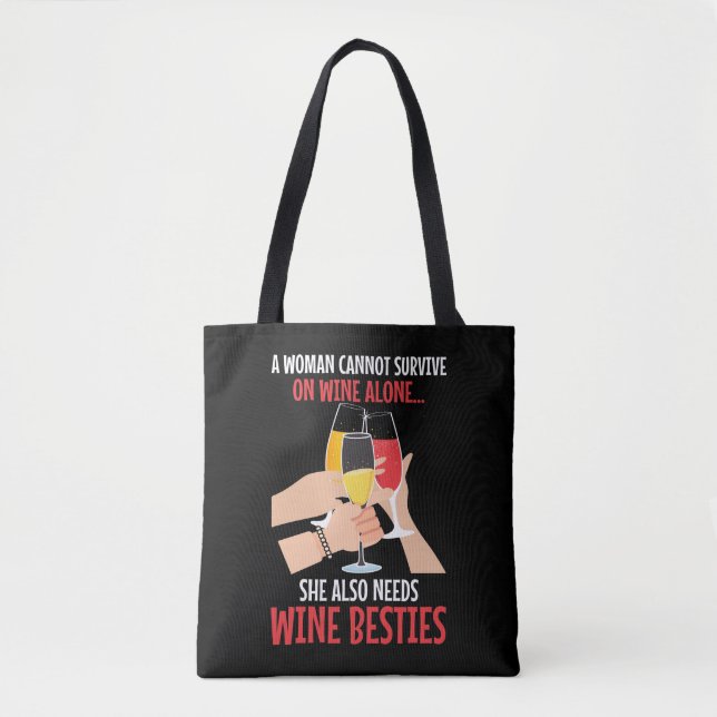 Wine Girlfriend Drinker Besties Diva Tote Bag (Front)