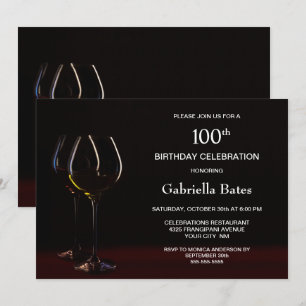 Wine Glass 100th Birthday Party Invitation
