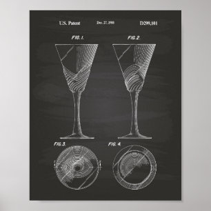 Wine Glass 1988 Patent Art Chalkboard Poster