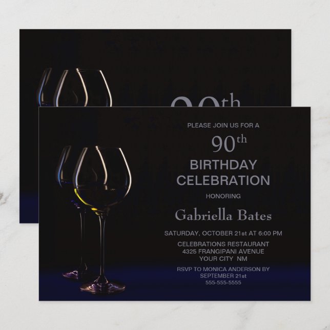 Wine Glass 90th Birthday Party Invitation (Front/Back)