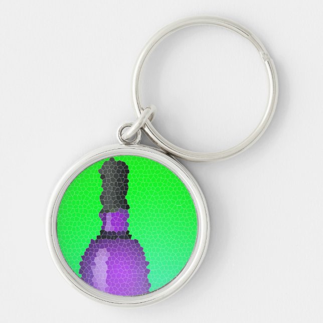 wine glass and bottle : stained glass key ring (Front)