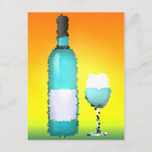 wine glass and bottle : stained glass postcard