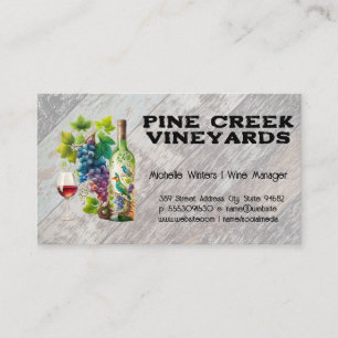 Wine Glass and Bottle   Winery   Rustic Wood Business Card