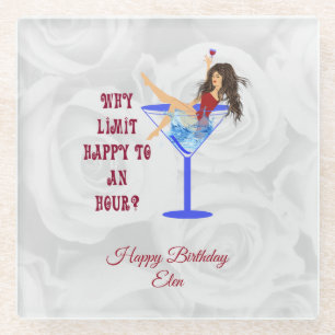 Wine Glass And Girl Glass Coaster