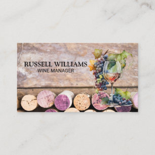 Wine Glass and Grapes   Corks Business Card