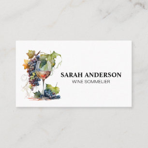 Wine Glass and Grapes   Watercolor Art Business Card