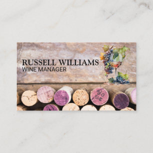 Wine Glass and Grapes Watercolor   Corks Business Card