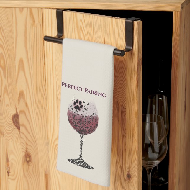 Wine Glass and Paws Perfect Pairing Tea Towel (Thirds Fold)