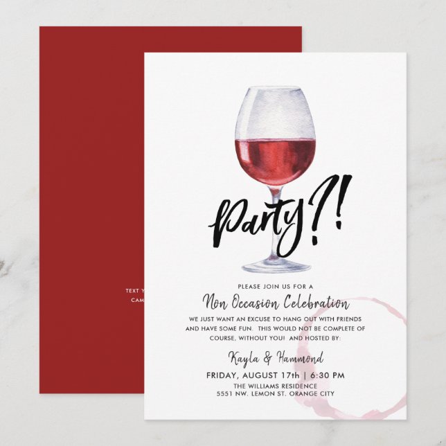 Wine Glass | Any Occassion Celebration Party Red I Invitation (Front/Back)