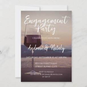 Wine glass at sunset on a lake invitation