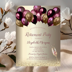 Wine Glass Balloons,Burgundy Retirement  Invitation