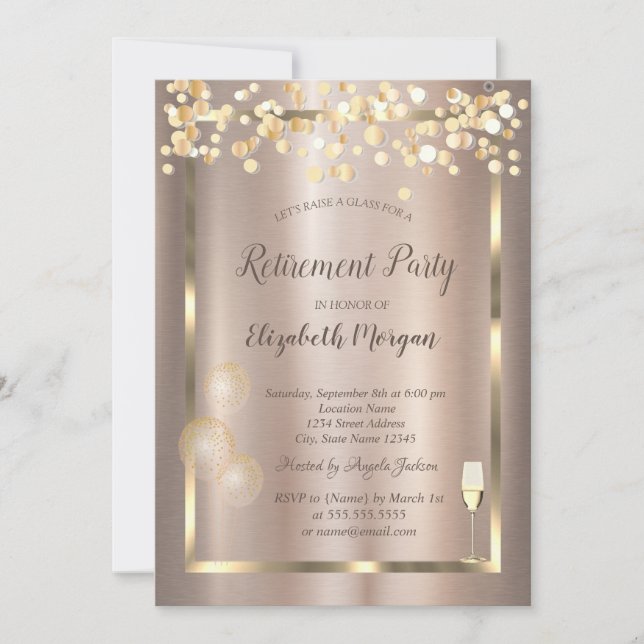 Wine Glass,Balloons,Dots Retirement Invitation (Front)