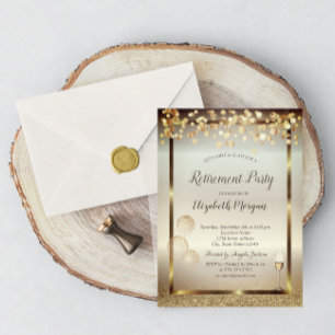 Wine Glass Balloons Glitter Retirement  Invitation