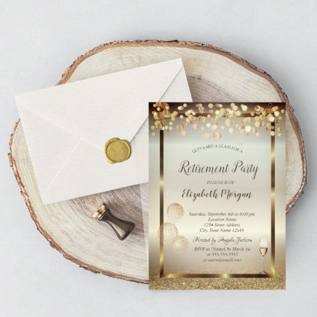 Wine Glass Balloons Glitter Retirement  Invitation (Creator Uploaded)