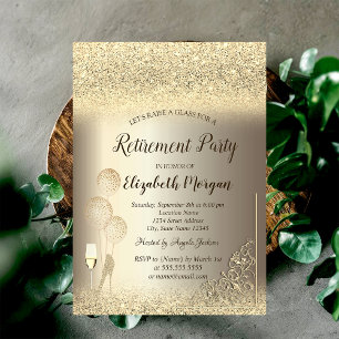 Wine Glass Balloons Gold Glitter Champagne Invitation