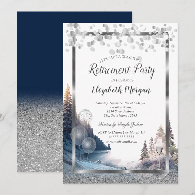 Wine Glass Balloons,Landscape Retirement Invitation (Front/Back)