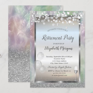 Wine Glass Balloons Silver Glitter Holographic Invitation