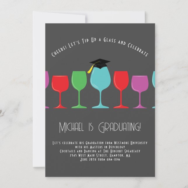 Wine Glass Bar Graduation Party Invitation (Front)