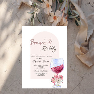 Wine Glass Boho Flowers Confetti Brunch & Bubbly Invitation