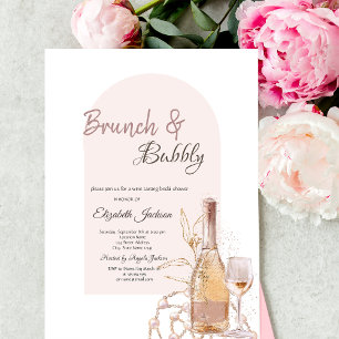 Wine Glass Boho Flowers Pearls Brunch & Bubbly Invitation