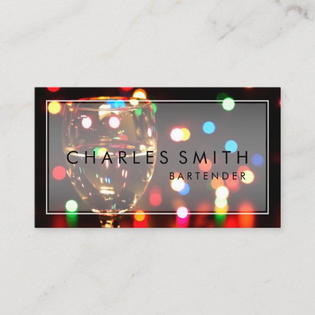Wine Glass Bokeh Lights Bar or Bartender Business Card (Front)