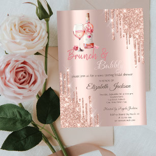 Wine Glass Bottle Drips Brunch & Bubbly Invitation