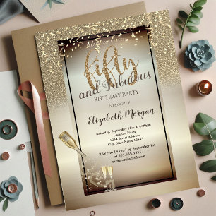 Wine Glass,Bottle, Glitter,Confetti 50th Birthday  Invitation