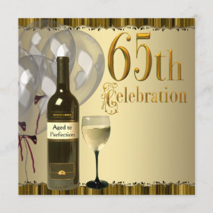Wine Glass Bottle Gold 65th Birthday Party Invitation