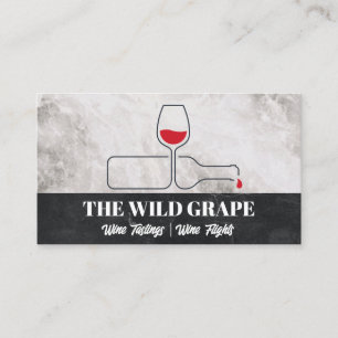 Wine Glass Bottle Line Art   Marble Business Card