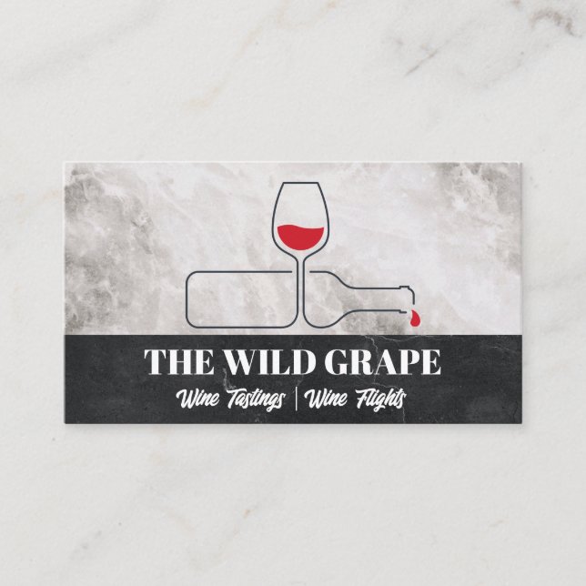 Wine Glass Bottle Line Art | Marble Business Card (Front)