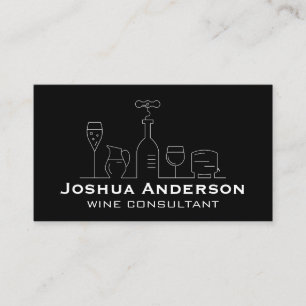 Wine Glass Bottle Line Drawing Restaurant Business Card