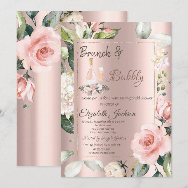 Wine Glass Bottle Roses Bridal Shower  Invitation (Front/Back)