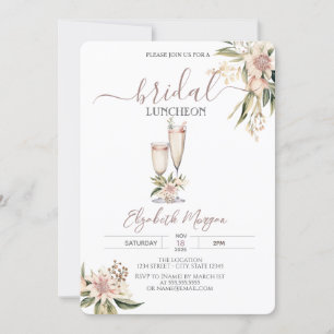  Wine Glass Burgundy Flowers Bridal Luncheon Invitation