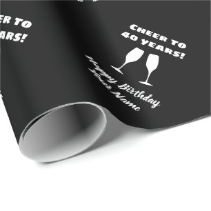 Wine glass cheers elegant 40th Birthday wishes Wrapping Paper