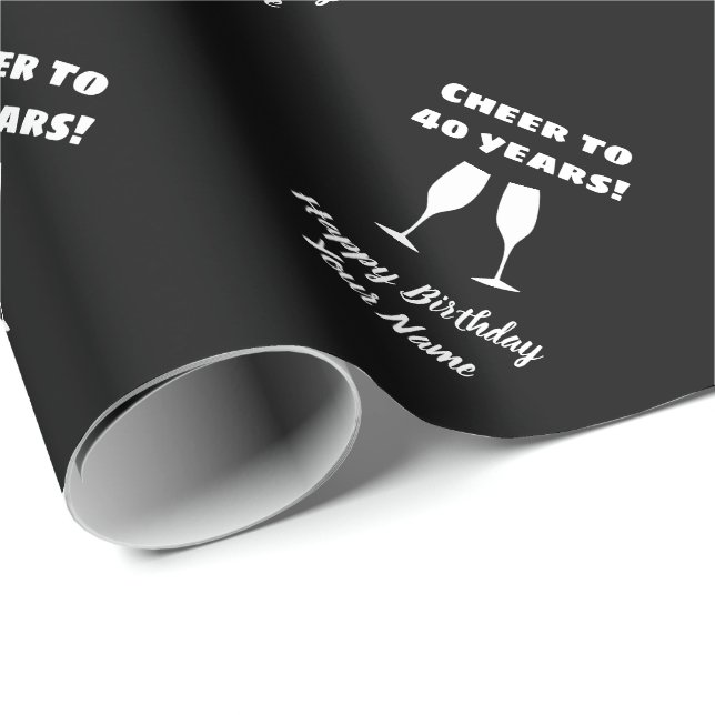 Wine glass cheers elegant 40th Birthday wishes Wrapping Paper (Roll Corner)