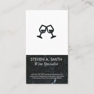 Wine Glass Cheers Icon   Black Marble Business Card