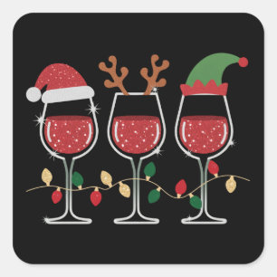 Wine Glass Christmas Lights Xmas Holiday Drinking Square Sticker