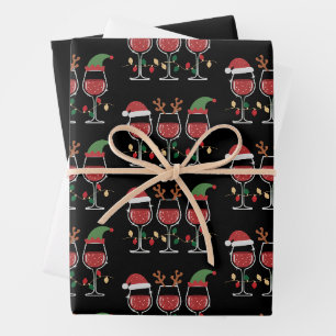 Wine Glass Christmas Lights Xmas Holiday Drinking Wrapping Paper Sheet