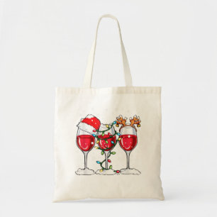 Wine Glass Christmas Santa Hat Reindeer Funny Chri Tote Bag