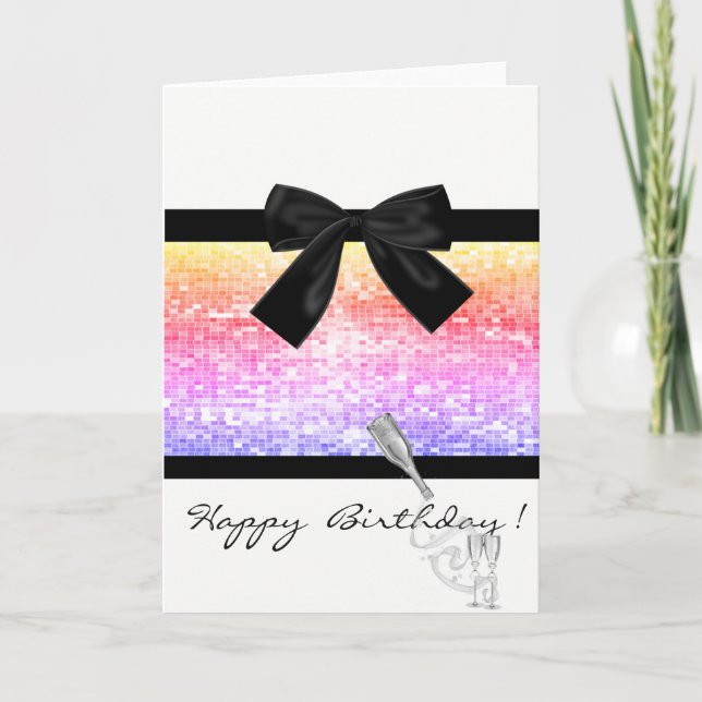 Wine Glass,Colourful Sequins,Bow ,Birthday Card (Front)