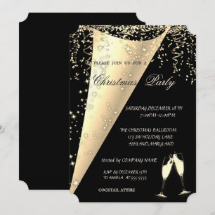Wine Glass,Confetti, Black Company Christmas Party Invitation