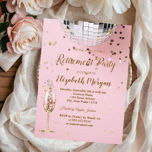 Wine Glass Disco Ball Stars Retirement Party Invitation
