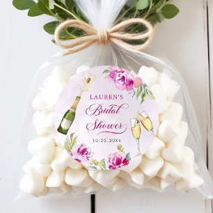 Wine Glass Floral Bridal Shower Classic Round Sticker