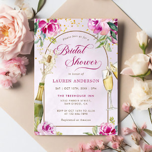 Wine Glass Floral Bridal Shower  Invitation