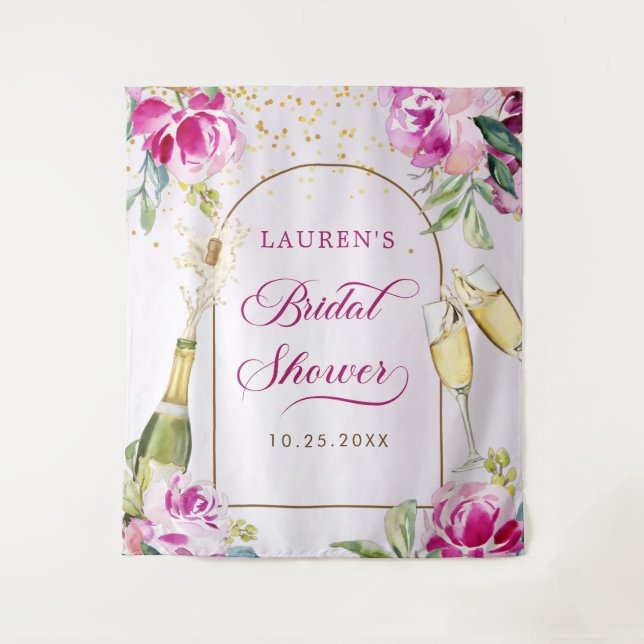 Wine Glass Floral Bridal Shower Tapestry (Front)