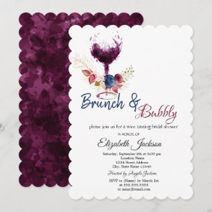 Wine Glass,Flowers Brunch & Bubbly Bridal Shower Invitation