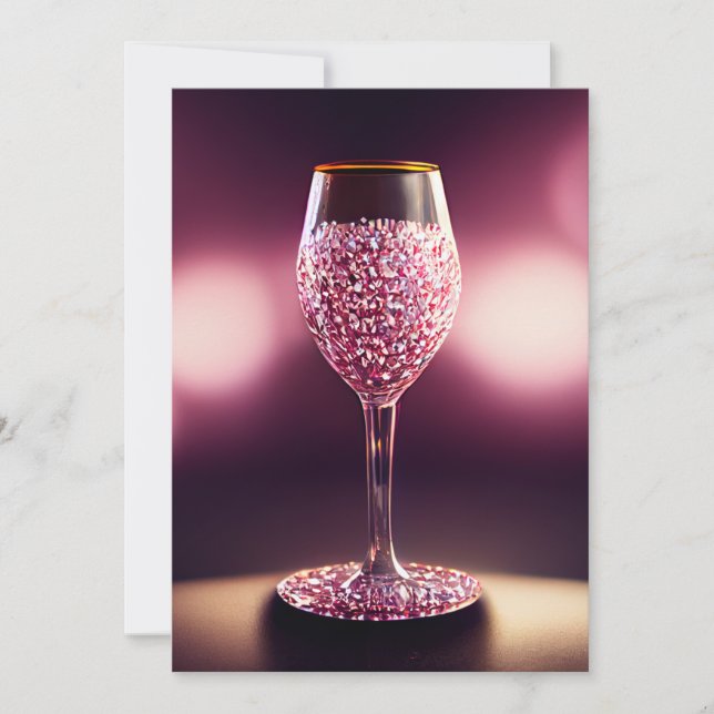 Wine glass full of pink gems thank you card (Front)