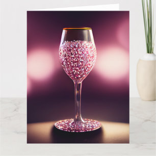 Wine glass full of pink gems  thank you card