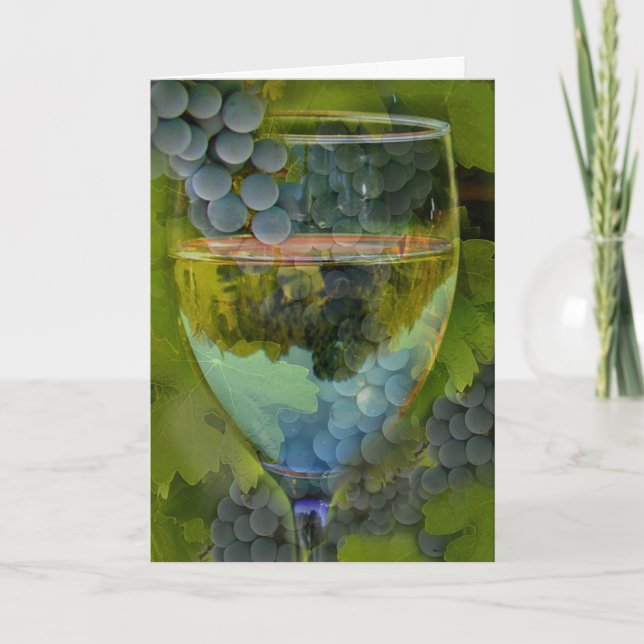 Wine Glass Grapes and Leaves Thank You! Thank You Card (Front)