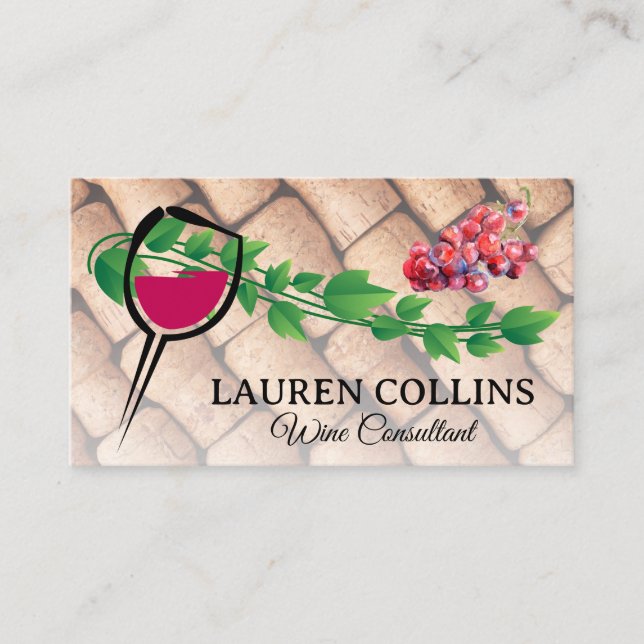 Wine Glass | Grapes | Corks Business Card (Front)